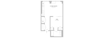 A floor plan of a living and dining room with dimensions.