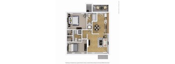 West Oak 2Bedroom 2 Bathroom Floorplan at West Oak Apartments, Wake Forest, NC