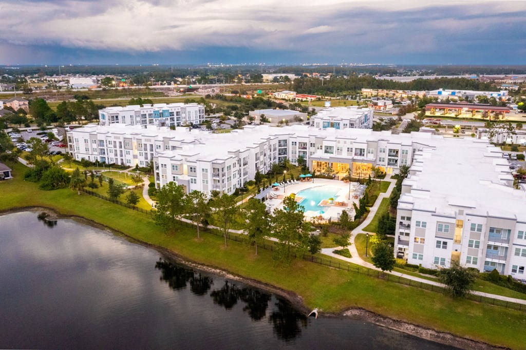 an aerial view of a resort by the water  at Linden on the GreeneWay, Orlando, 32824