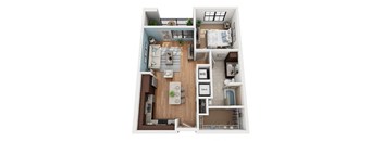 A2 1 Bedroom 1 bathroom 3D Floor Plan at Azul Baldwin Park, Orlando, 32814