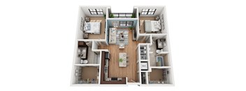 B1 2 Bedroom 2 Bathroom 3D Floor Plan at Azul Baldwin Park, Orlando, 32814