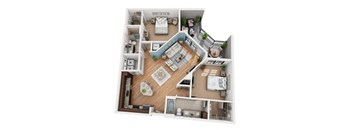 B6 2 Bedroom 2 Bathroom 3D Floor Plan at Azul Baldwin Park, Orlando, 32814