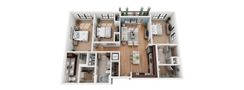 C1 3 Bedroom 3 Bathroom 3D  Floor Plan at Azul Baldwin Park, Orlando, 32814
