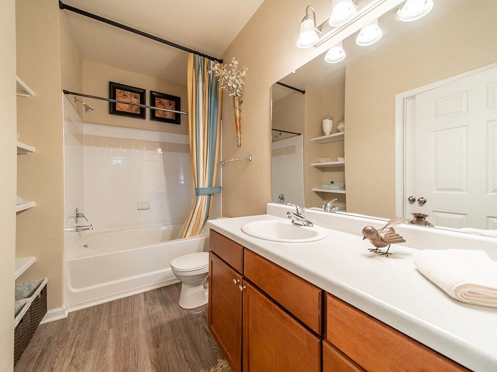 Bathroom With Vanity Lights at Rose Heights Apartments, Raleigh, NC, 27613