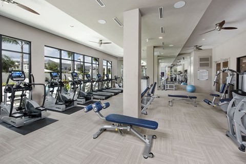 a gym with cardio machines and weights at Azul Baldwin Park, Orlando, Florida