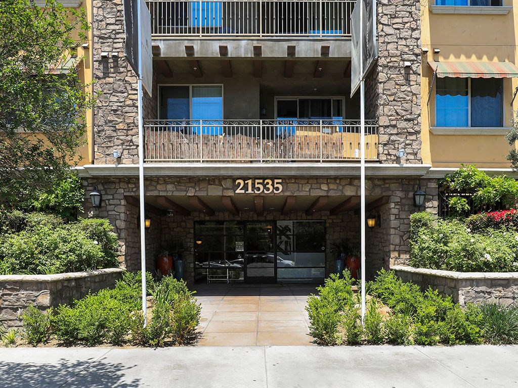 front street entrance at the verandas apartments in topanga canyon california