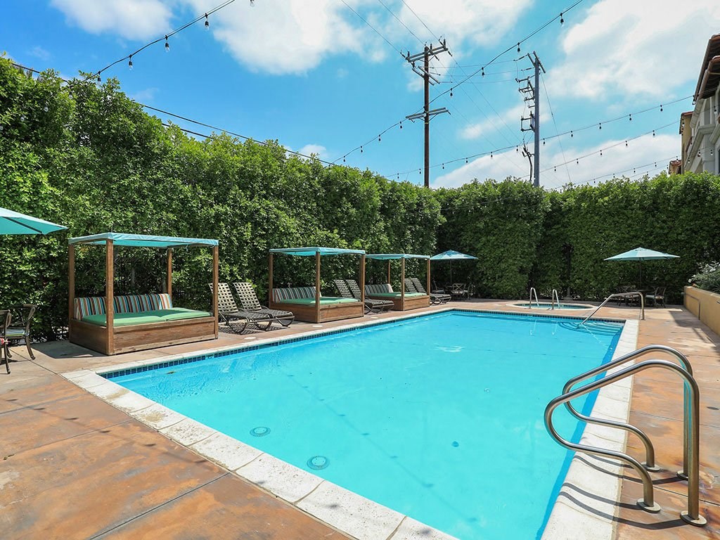 shimmering blue swimming pool at the verandas apartments in canoga park california