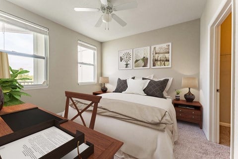 Bedroom With Ceiling Fan at Linden on the GreeneWay, Florida