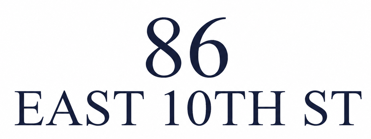 A sign with the number 86 and East 10th St written below it.