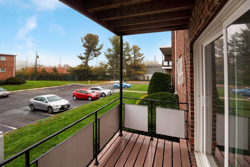Balcony overlooking parking lot