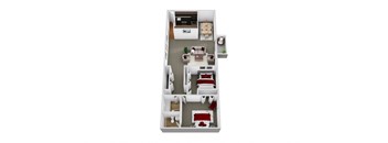 3d floor plan 2 bed 1.5 bath