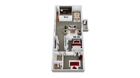 3d floor plan 2 bed 1.5 bath