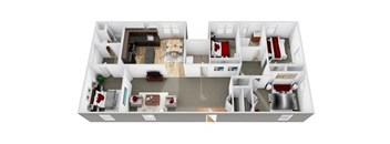 3D floor plan for 4 bed 2 bath apartment