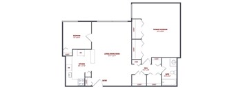 2D floor plan for 1 Bedroom 1 Bathroom + Den apartment at The Summit at Laurel Park