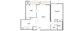 2D floor plan for 2 Bedroom 1 Bathroom apartment at The Summit at Laurel Park