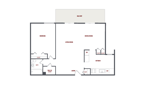 2D floor plan for 1 Bedroom 1 Bathroom apartment at The Summit at Laurel Park