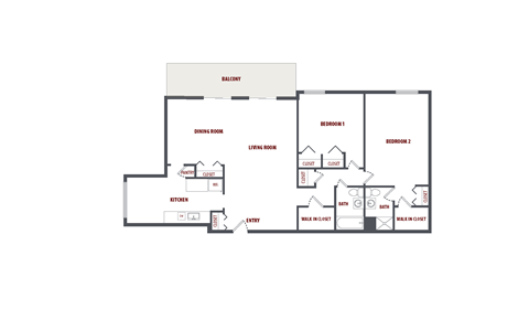 2D floor plan for 2 Bedroom 2 Bathroom apartment at The Summit at Laurel Park
