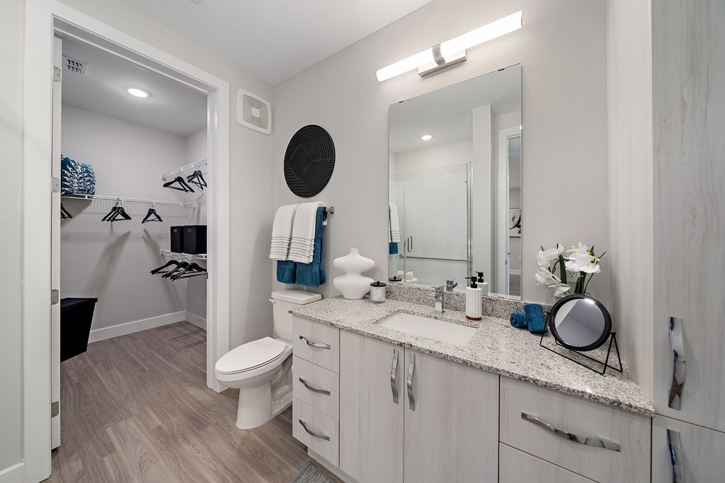 A  modern bathroom at Mira at Palmer Ranch, Sarasota, FL, 34238