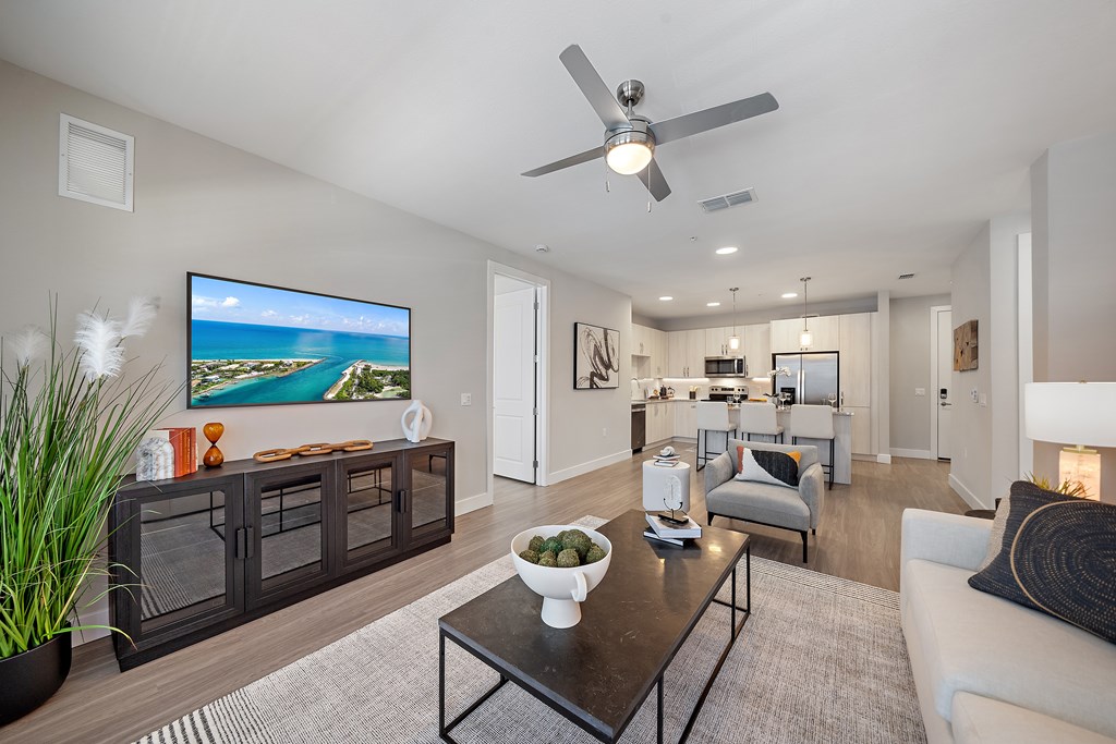 Living Room With TV at Mira at Palmer Ranch, Florida, 34238