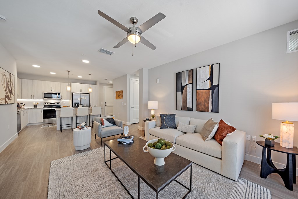 Living Area With Ceiling Fan at Mira at Palmer Ranch, Florida, 34238