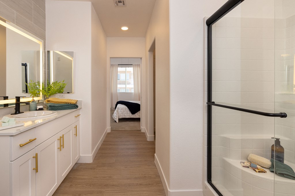 model apartment bathroom with shower stall