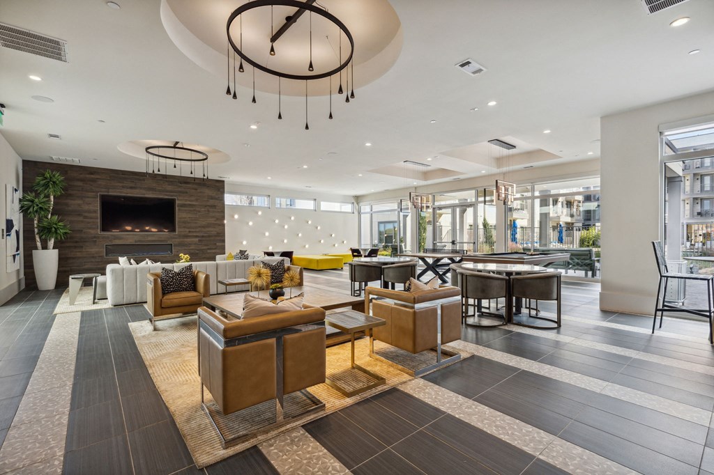 9,000 square-foot resident lounge and clubhouse with fireplace at LynnCora, Grand Prairie, TX, 75052