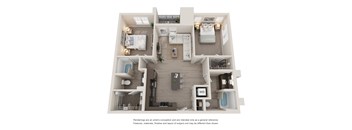 a stylized floor plan with a bedroom and a living room