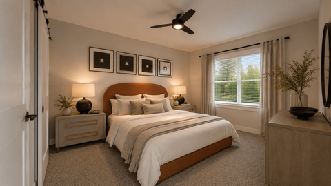 Spacious bedroom with modern furnishings at Avela Luxury Apartments, Henderson, NV