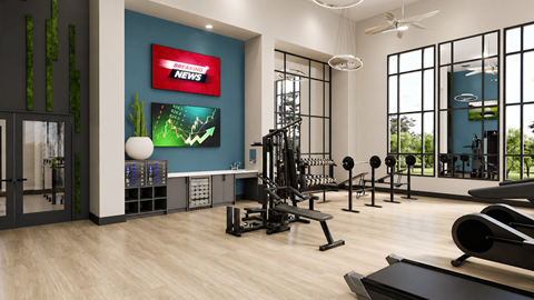 Fitness center with cardio and strength equipment at Avela Luxury Apartments, Henderson, 89015