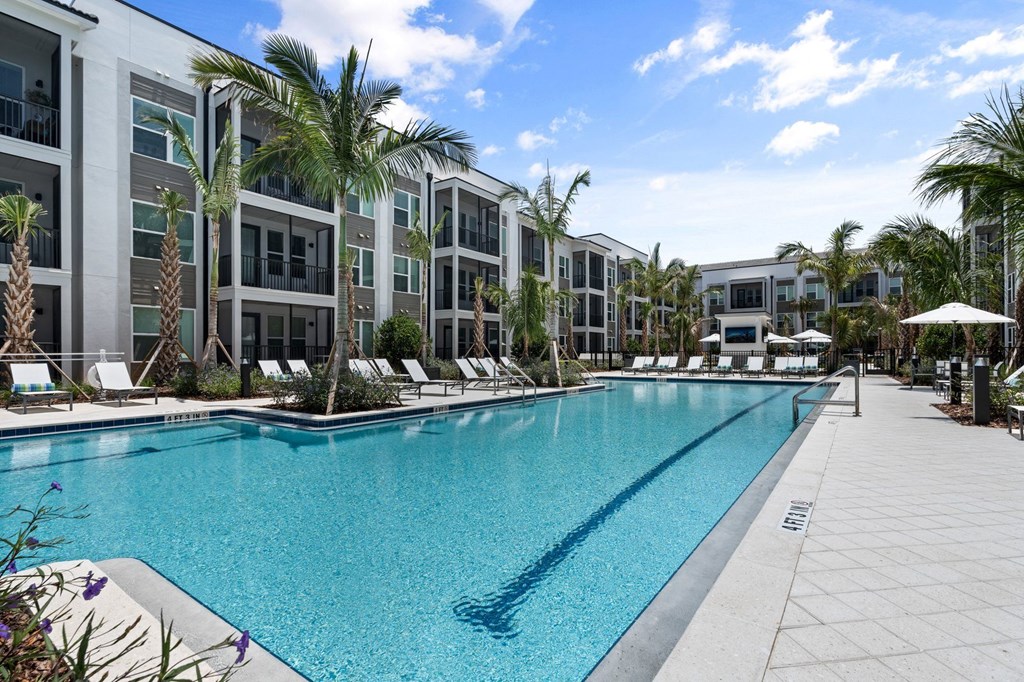 the saltwater pool with lap lanes at Mira at Palmer Ranch Apartments