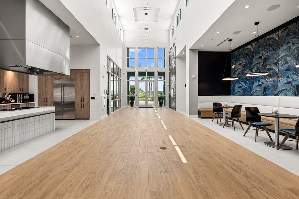 resident lounge with demonstration kitchen