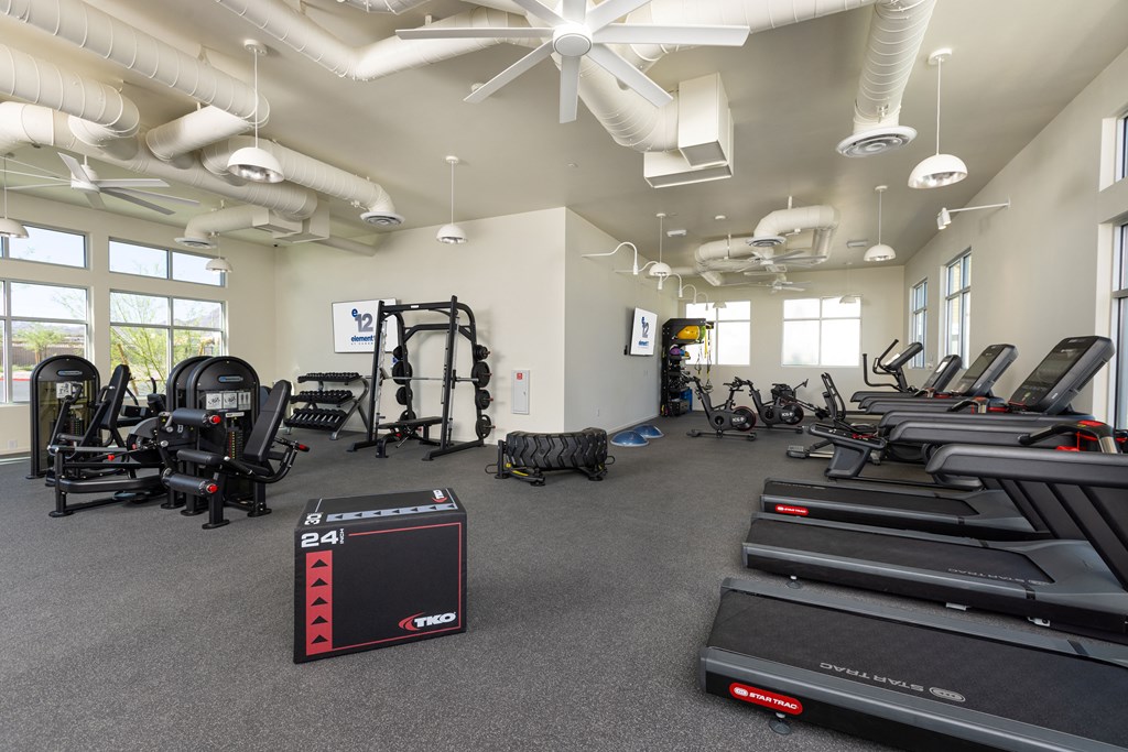 a large fitness center with treadmills and other exercise equipment