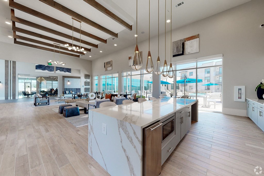 large open resident lounge and kitchen area clubhouse Ironcrest