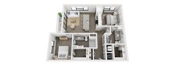 Ironcrest B1 2 bed 2 bath floor plan at Ironcrest, North Richland Hills, 76180