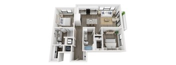 Ironcrest B1 2 bed 2 bath floor plan Cat Ironcrest, Texas