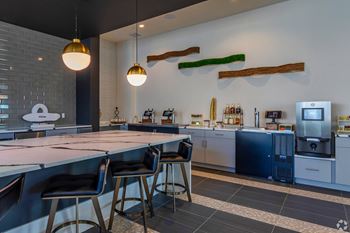 resident lounge coffee bar at LynnCora in Grand Prairie, TX