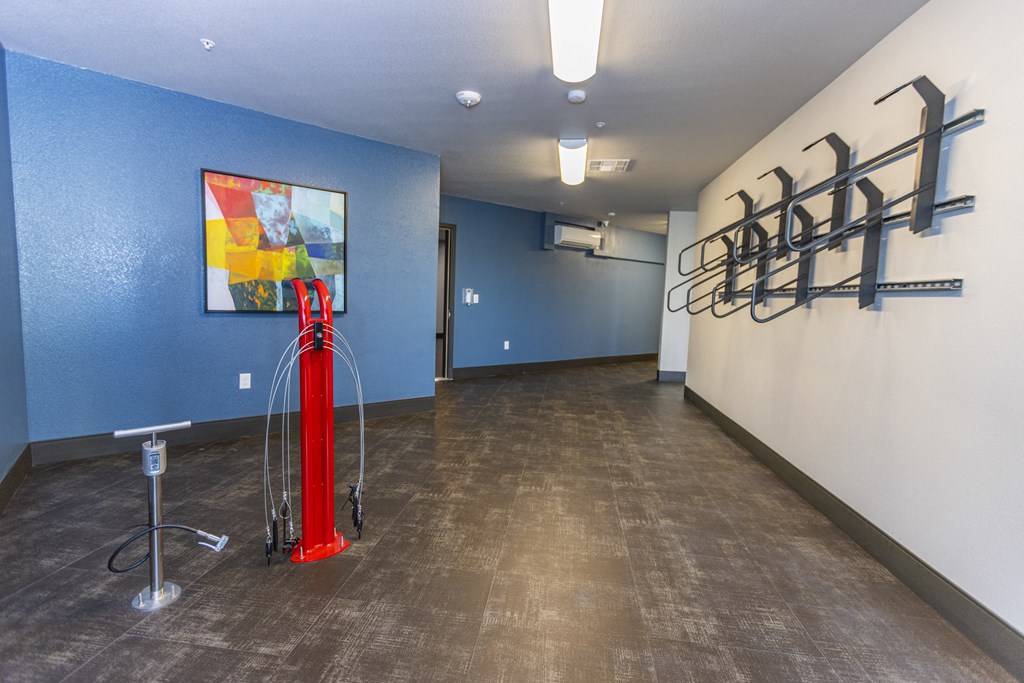 Bike Storage room with bike storage and repair stationl