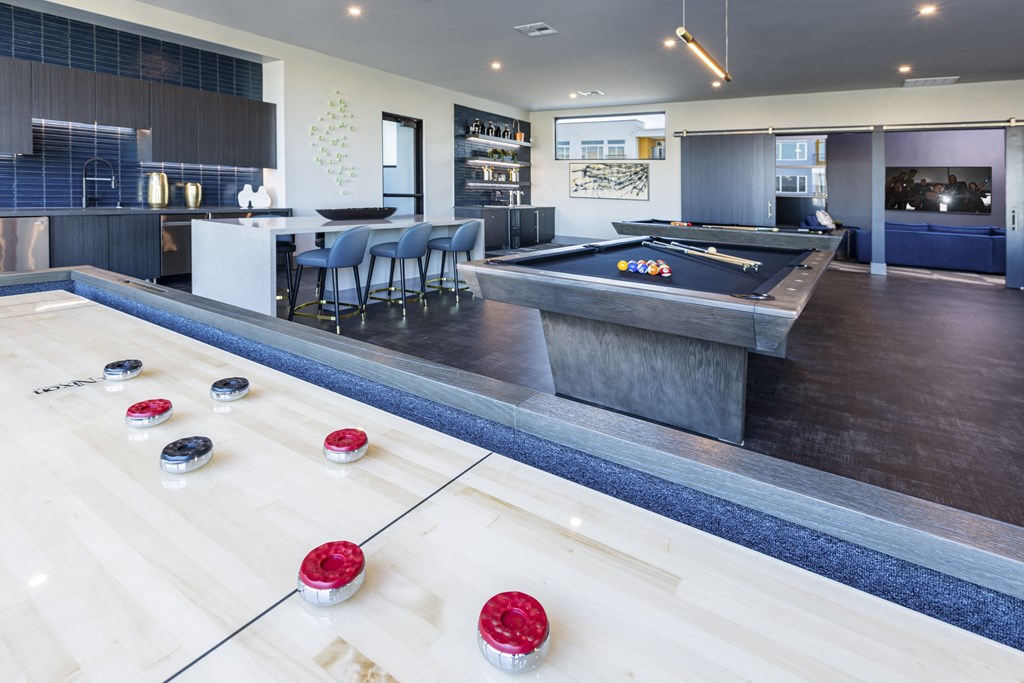 Social Lounge with Billiards, Shuffleboard, and Kitchenette at Zeta Living