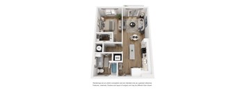 1 bedroom 1 bathroom floor plan at LynnCora, Grand Prairie, TX, 75052