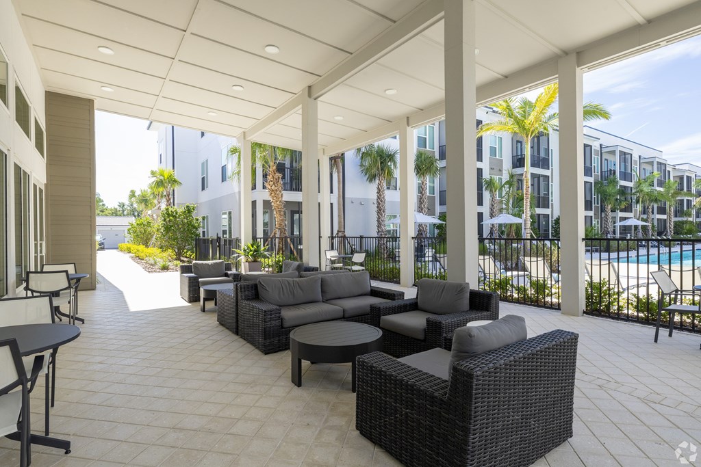 Outdoor resident lounge area at Mira at Palmer Ranch, Florida