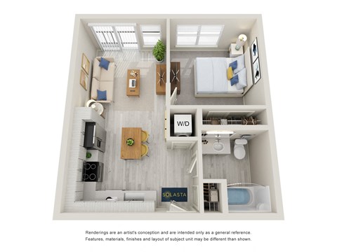 a floor plan of a 1 bedroom apartment