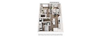 Velo A2 floor plan rendering 1 bed x 1 bath