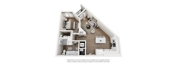 Velo A4 floor plan rendering - 1 bed x 1 bath