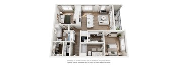 Velo B2 floor plan rendering 2 bed x 2 bath