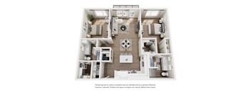 Velo B3 floor plan rendering - 2 bed x 2 bath