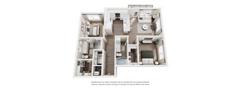 Velo B6 floor plan rendering 2 bed x 2 bath