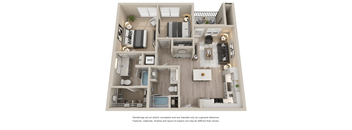 Unit Type B1, a  stylized floor plan with 2 bedrooms and 2 bathrooms