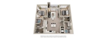 Unit Type B3 - a stylized floor plan of a 2 bedroom 2 bathroom apartment