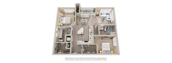 Unit Type B4 - a stylized floor plan of a 2 bedroom 2 bathroom apartment
