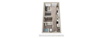 S1 Unit Type, a stylized floor plan of a  studio unit with a bathroom